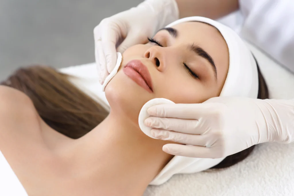 Facial preparation ensures clean and refreshed skin before a rejuvenating facials session.