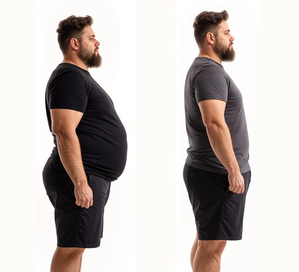 Before and after transformation from medical weight loss.