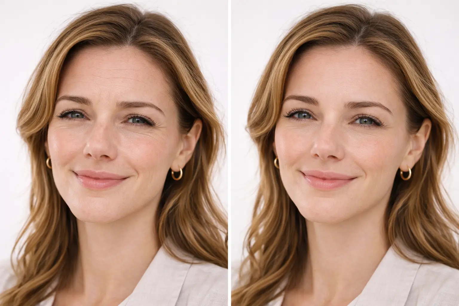 Before and after comparison showing reduced forehead lines after Botox treatment.